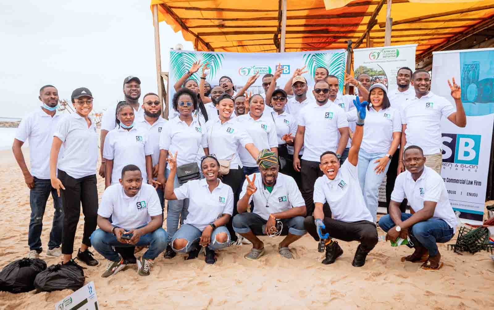 The Stren & Blan team at the Elegushi Beach clean-up